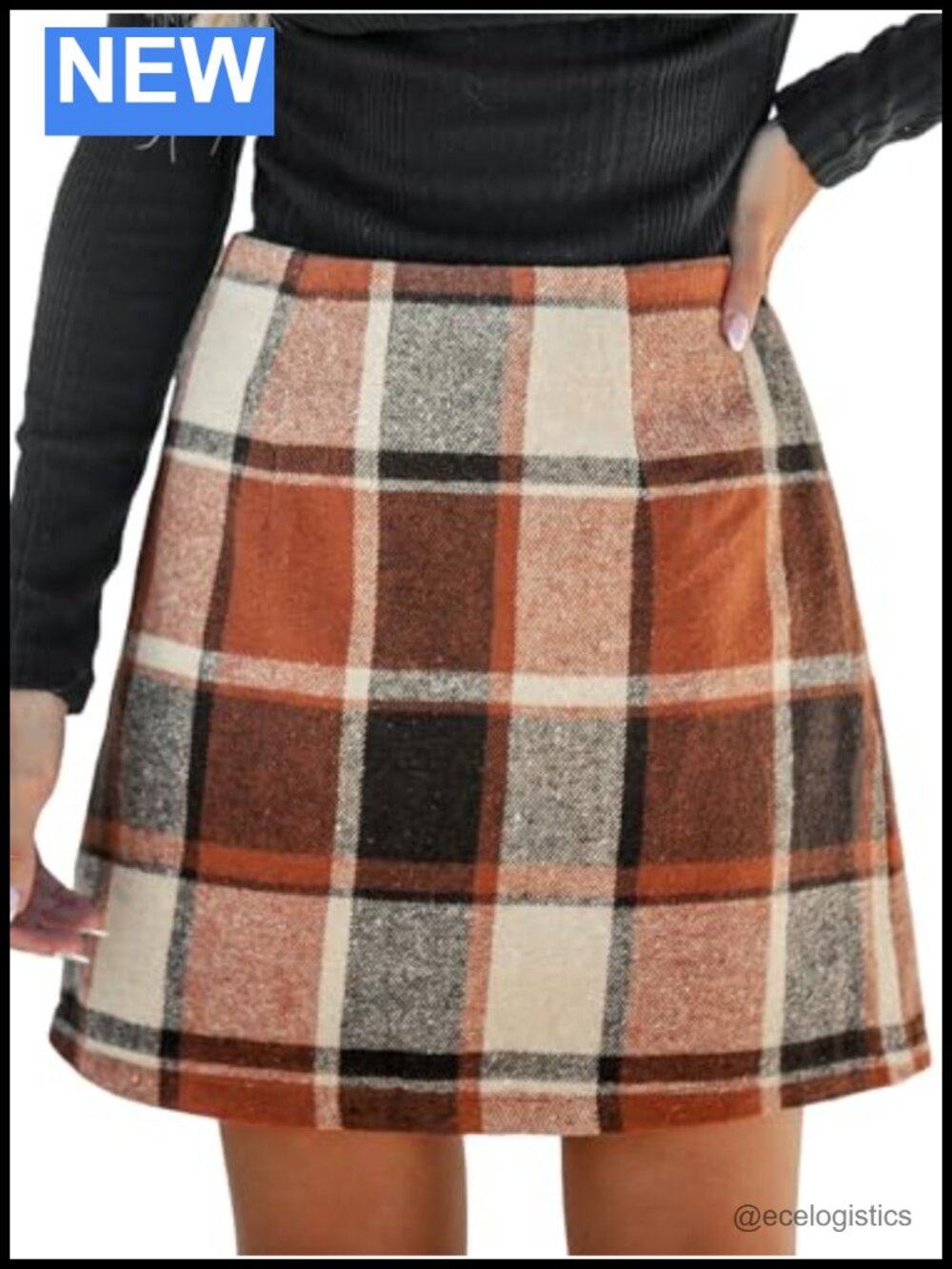 High Waist Plaid A-Line Mini Skirt Wool Blend